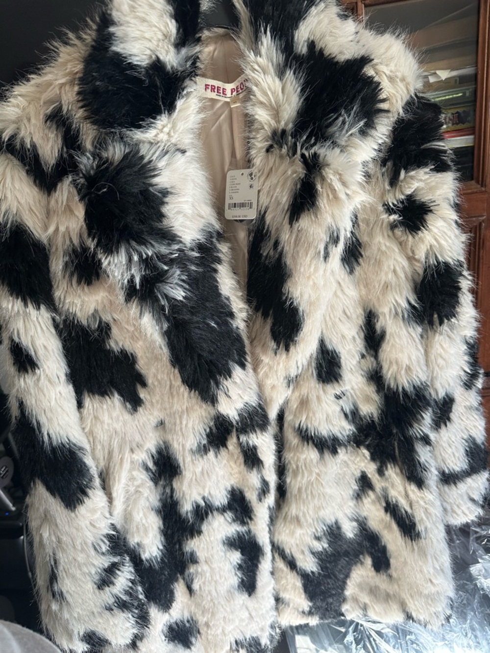Free People Two-Tone Black & Cream Faux Fur Teddy Jacket - Picture 2 of 9